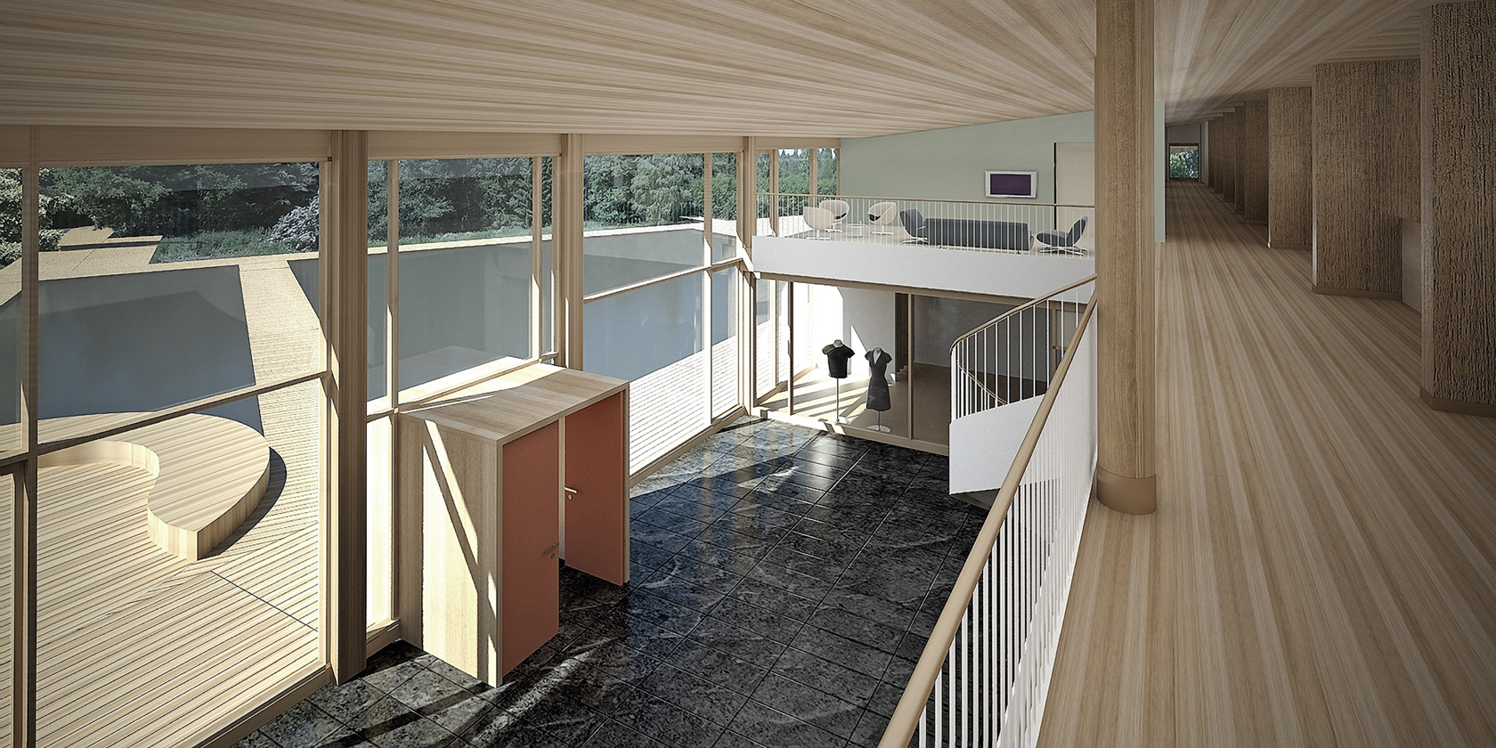 View of the main entry hall at Växjö Tennis Hall. (Image courtesy Alessandro Calvi Rollino Architetto)