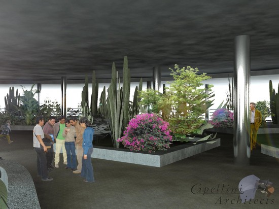 5 Terre Style Vertical Farm’s botanical garden and recreational area. (Image courtesy of Capellini Architects)