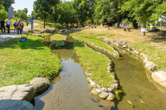 Streams run through the urban eco-park and connect to the eco-ponds that also serve as stormwater detention ponds. (Photo by Mignon O’Young)
