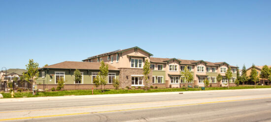 Street view of LEED Platinum rated Sobrato Apartments in Gilroy, California. (Photo by Douglas Sterling)