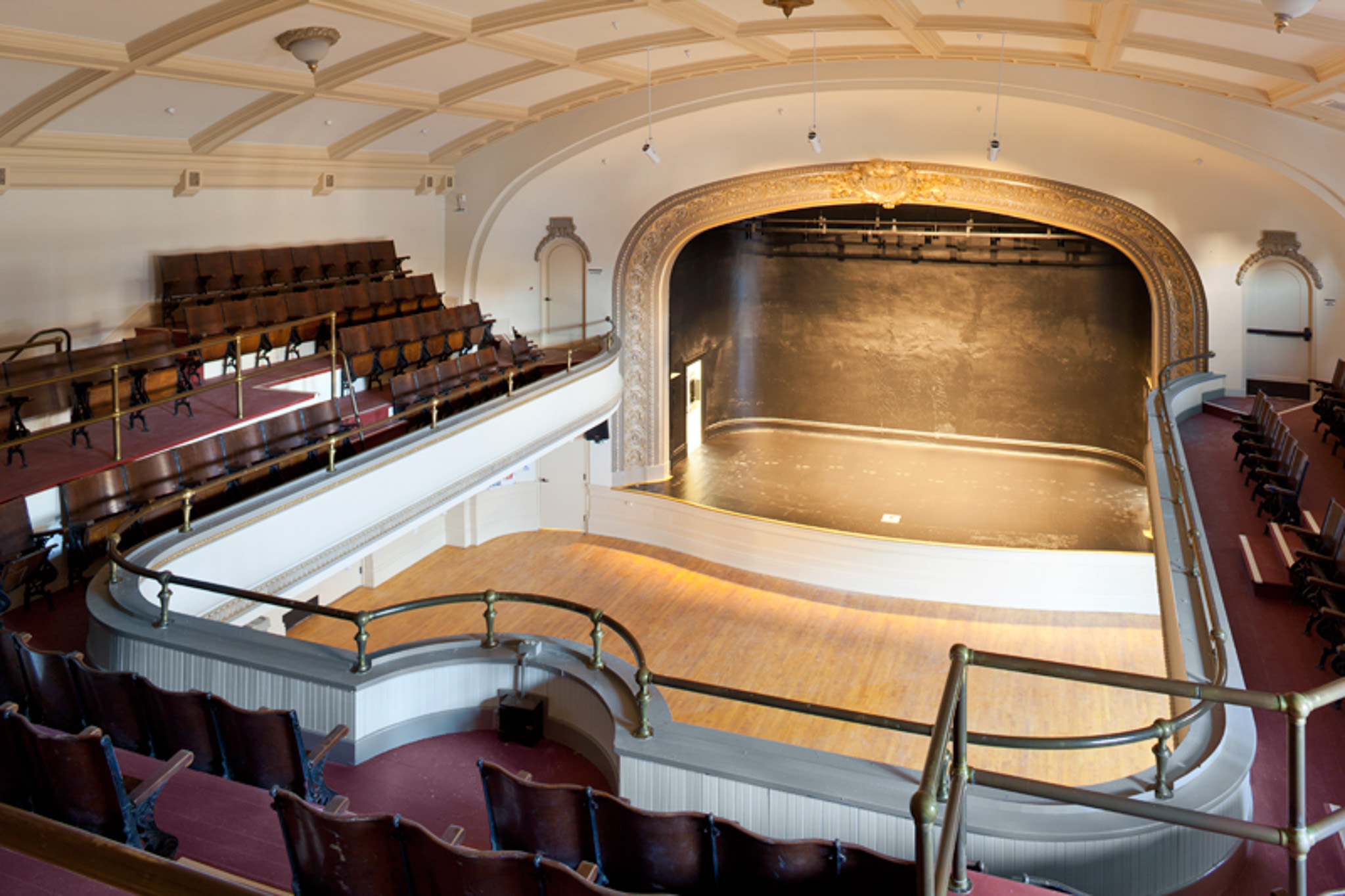 View of the finished auditorium from the balcony level with its original seating at Kelly Cullen Community. (Photo by Mark Luthringer)