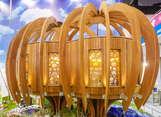 The Quiet Treehouse as seen from a second floor vantage point at The Ideal Home Show 2014 in London, UK. (Photo courtesy Blue Forest)