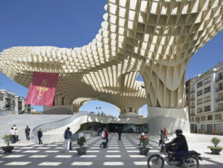 Designed by Arup and Jurgen Mayer H, the Metropol Parasol consists of six large timber parasols providing shade in the Plaza de Encarnacion in Seville, Spain