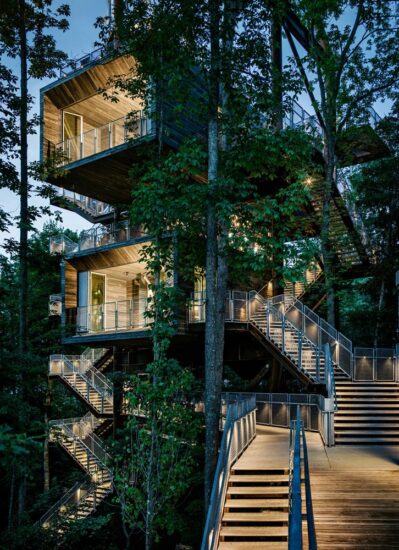 The Sustainability Treehouse in Glen Jean, West Virginia features immersive exhibit volumes connected through dynamic circulation experiences. (Photo by Joe Fletcher)