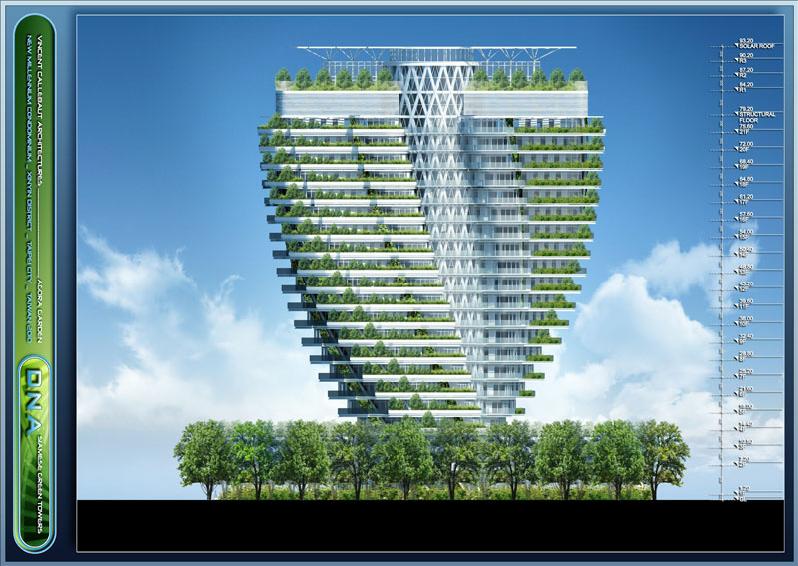 Elevation of Agora Garden designed by Paris-based Belgian architect Vincent Callebaut. (Image courtesy Vincent Callebaut Architectures)