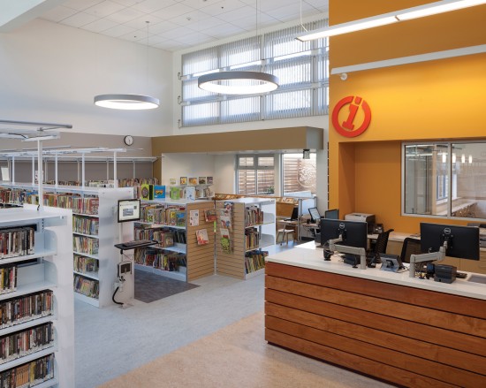 Interior view of clerestory windows in the West Berkeley Public Library. (Photo by Mark Luthringer)