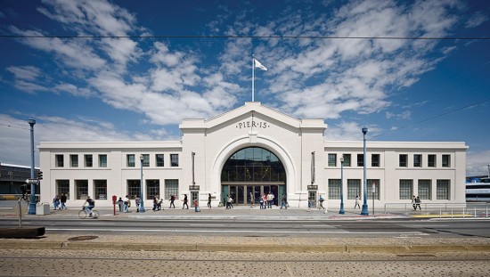 The façade of the historic Pier 15 building was carefully restored during its renovation and upgrade to house the new Exploratorium. (Photo by Bruce Damonte)