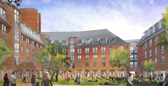 Rendering of the Honors College Residence Hall at the College Avenue Campus at Rutgers University. (Image courtesy DEVCO)