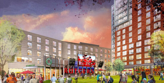 Rendering of the University Apartments at the College Avenue Campus at Rutgers University. (Image courtesy DEVCO)
