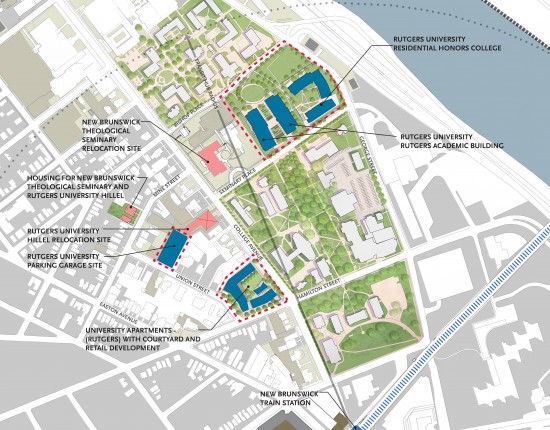 Site Plan of the College Avenue Redevelopment Initiative created by Rutgers University in partnership with New Brunswick Development Corporation. (Image courtesy DEVCO)