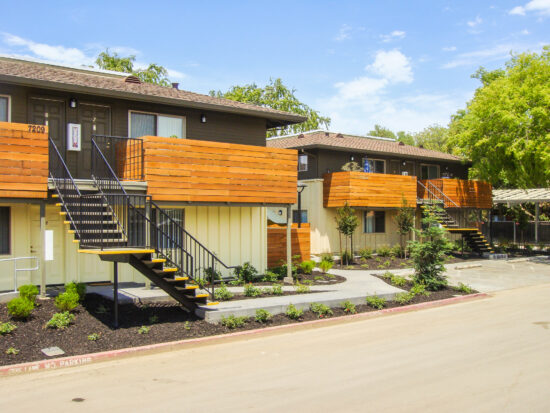 Renovations bring about accessibility upgrades and low-VOC finishes to Clarendon Street Apartments in San Jose, California. (Photo courtesy Arbor Building Group, Inc.)