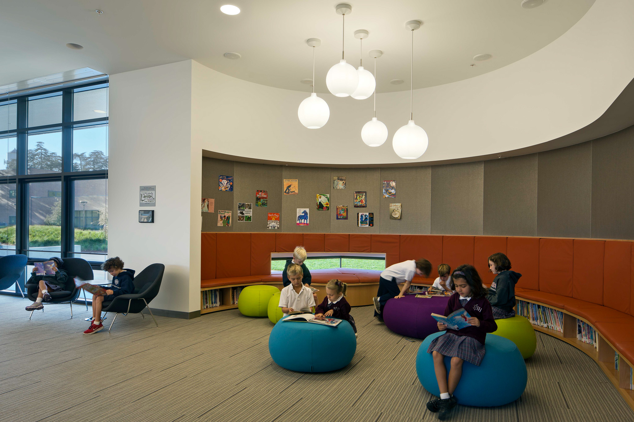 Stevens Library provides interest and options to the students by including both modular and free-style seating. (Photo by Bruce Damonte)
