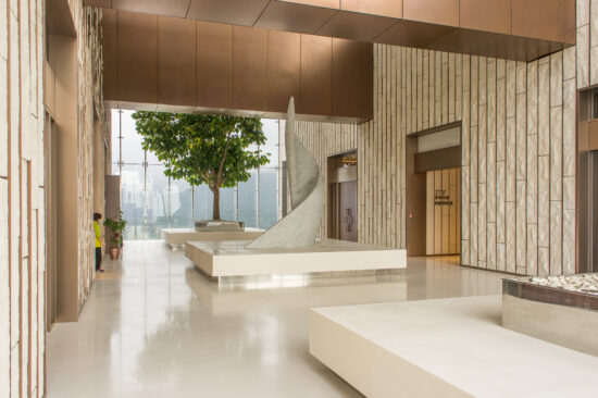 The lobby of the executive level in the LEED-Gold certified Hua Nan Bank Headquarters. (Photo by Mignon O'Young)