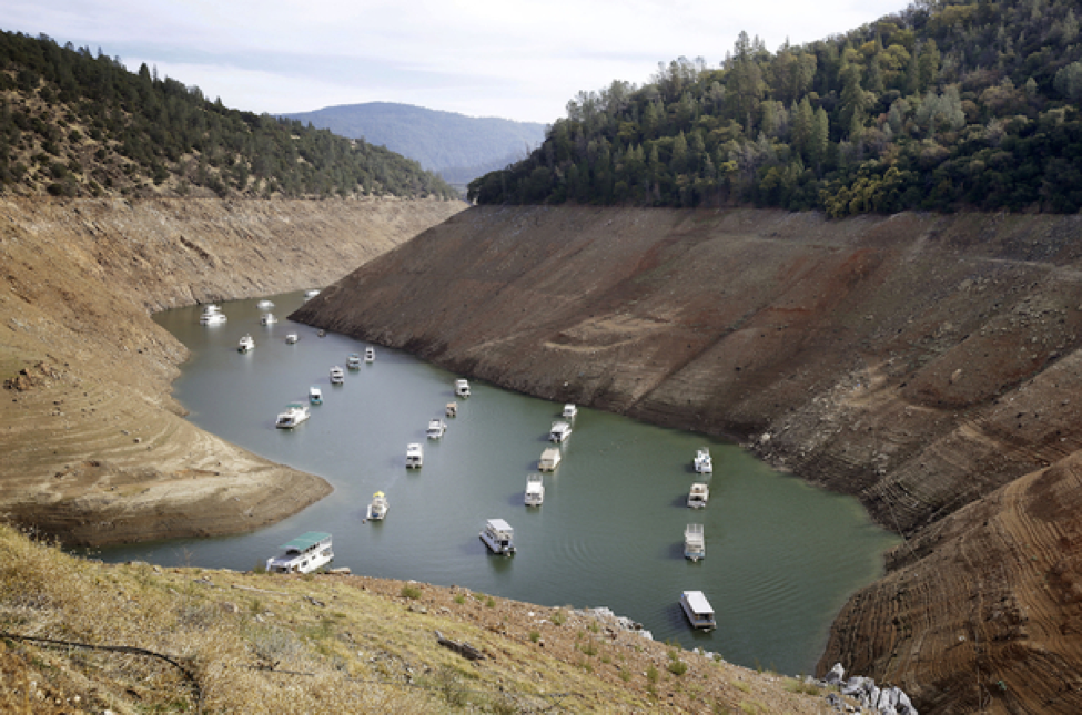 Drought conditions in California have lowered water levels significantly in reservoirs and lakes. Source: http://www.csmonitor.com/Business/The-Bite/2015/0402/As-drought-rages-California-farmers-find-ways-to-conserve-water