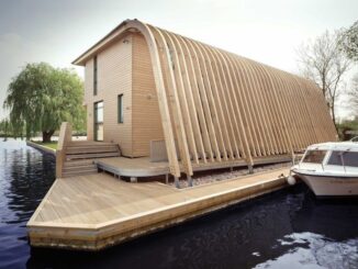 Accoya wood graces the cladding and decking of this structure