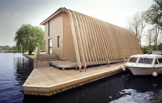 Accoya wood graces the cladding and decking of this structure. (Image courtesy Accsys Group)