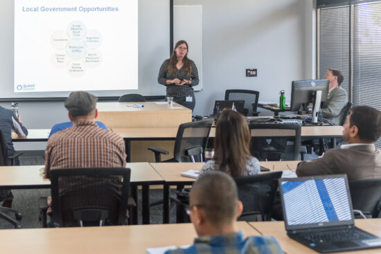 Build It Green’s Amy Dryden talks about local government opportunities during her session titled Opportunities for Net Zero and Low Carbon at the 2017 Beyond Energy Efficiency Conference. (Photo courtesy Build It Green)
