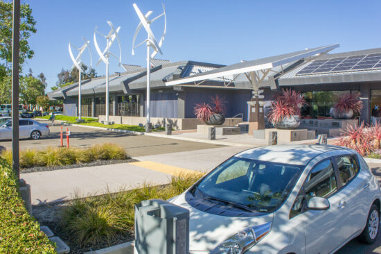 The Zero Net Energy Center in San Leandro, California provides hands-on electrical training for sustainable careers. The building was designed to achieve a 75% energy-use reduction compared to similar existing commercial buildings in the US and a 29% energy-use reduction compared to new commercial construction in California. (Photo by Mignon O’Young)