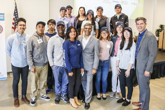 Mahesh Ramanujam, President and CEO of the USGBC and Brendan McEneaney, Pacific Regional Director of USGBC welcome the next generation of green builders from the Construction Industry Workforce Initiative. (Photo courtesy USGBC)