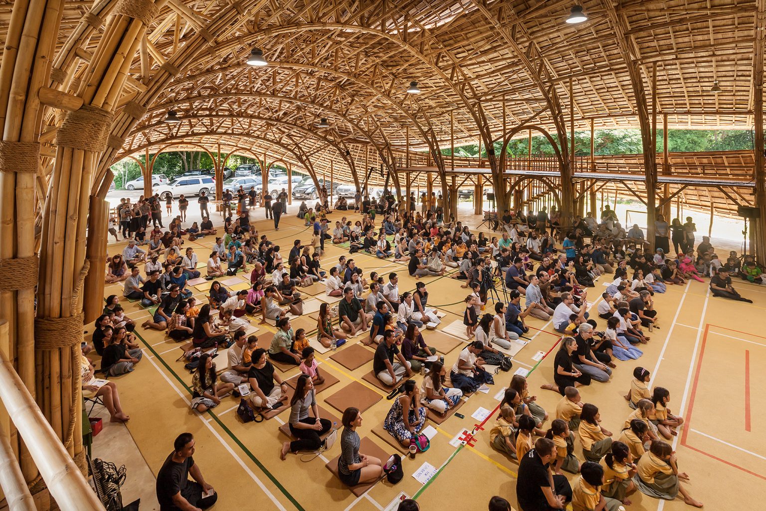 The Bamboo Sports Hall for Panyaden International School located in Chiangmai, Thailand is 782 square meters and can accommodate 300 people