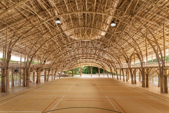 The Bamboo Sports Hall for Panyaden International School located in Chiangmai, Thailand is built out of bamboo, a rapidly renewable material. (Photo courtesy Chiangmai Life Architect)