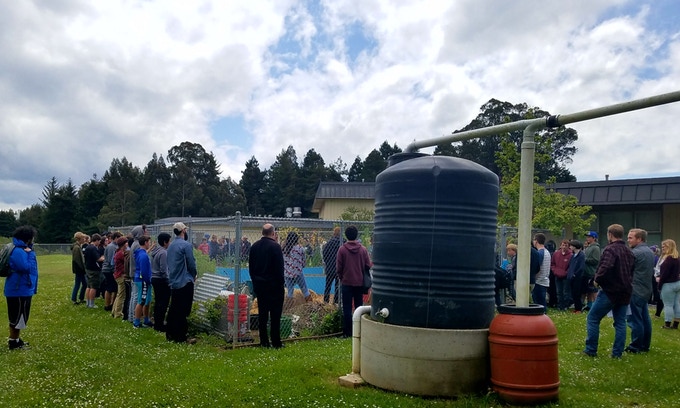 Rainwater catchment is appropriate for gardens, edible landscaping, and especially emergency relief in California. (Photo courtesy Lonny Grafman)