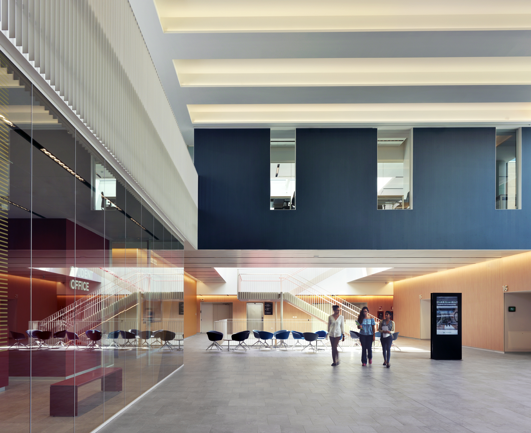 Sun-lit interior courtyards provide comfortable spaces with natural lighting for building occupants at Humanitas University. (Photo by Andrea Martiradonna)