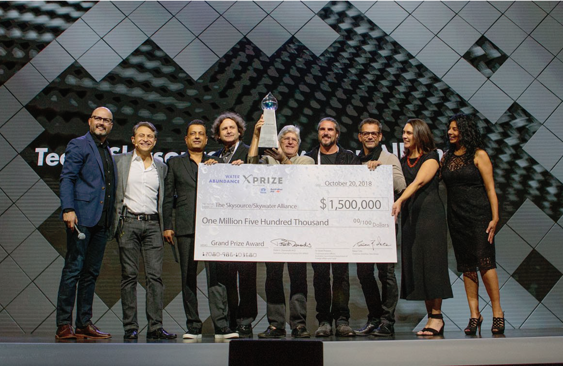 Grand Prize Winner, California-based The Skysource / Skywater Alliance, won the Water Abundance XPRIZE’s $1.5 million prize. (Photo courtesy XPRIZE)