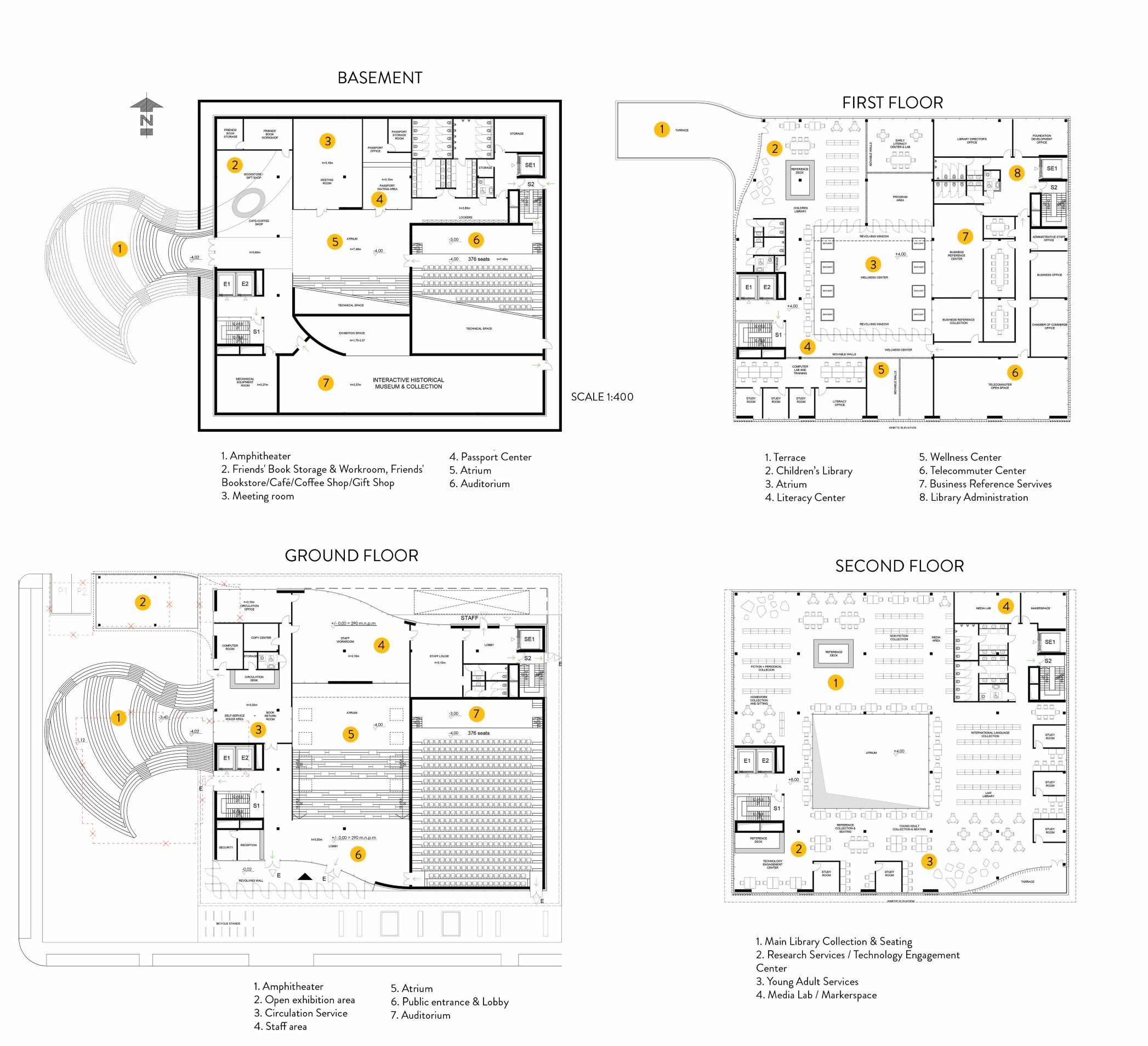 Architecture at Zero 2020 Student Winner: Atrial Creep by Wroclaw University of Science and Technology, Poland – Floor Plans of the zero net energy San Benito County Free Library (Image courtesy of Architecture at Zero 2020)