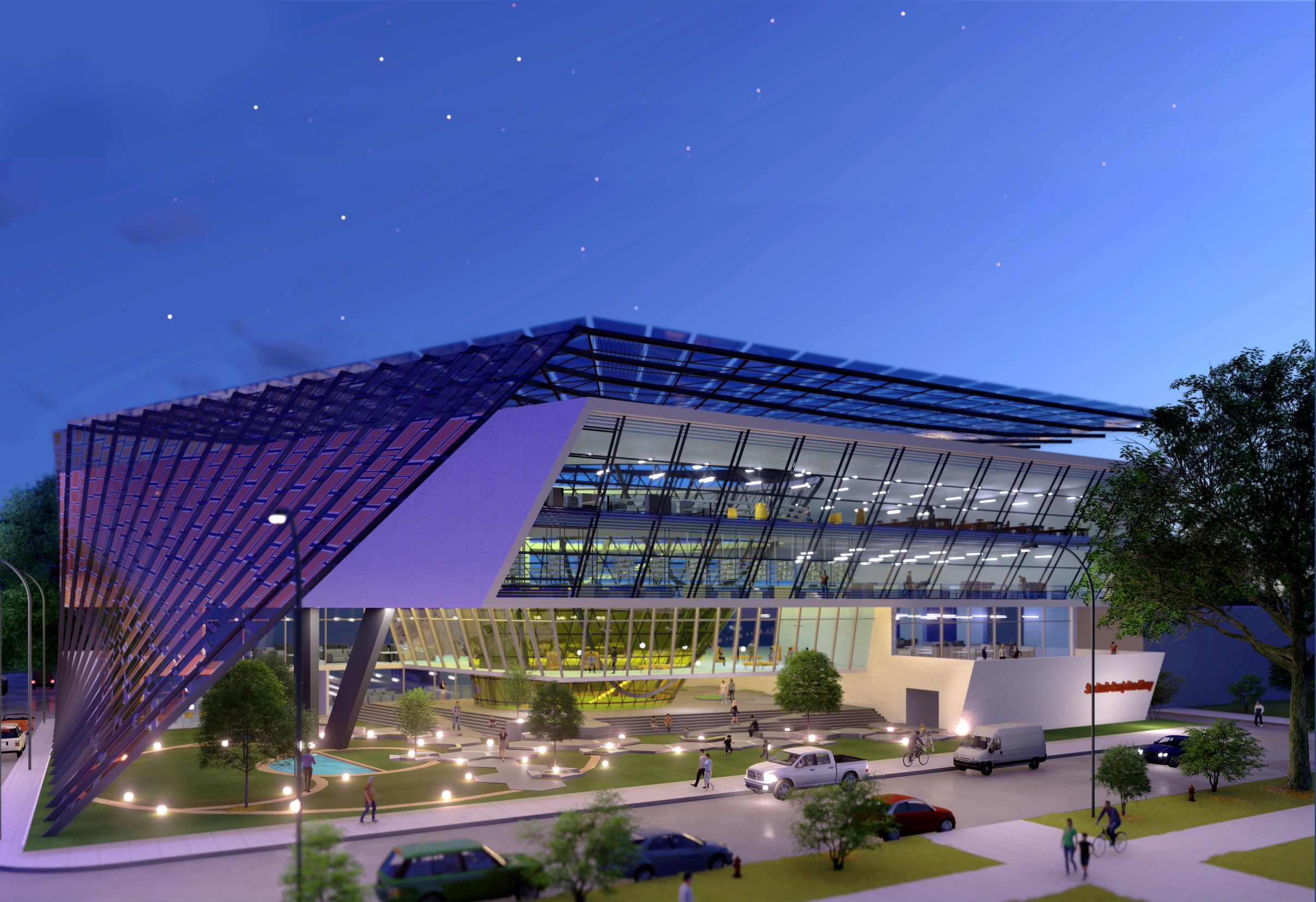 Architecture at Zero 2020 Student Winner: Meraki by Cept University, India – Perspective of the zero net energy San Benito County Free Library (Image courtesy of Architecture at Zero 2020)
