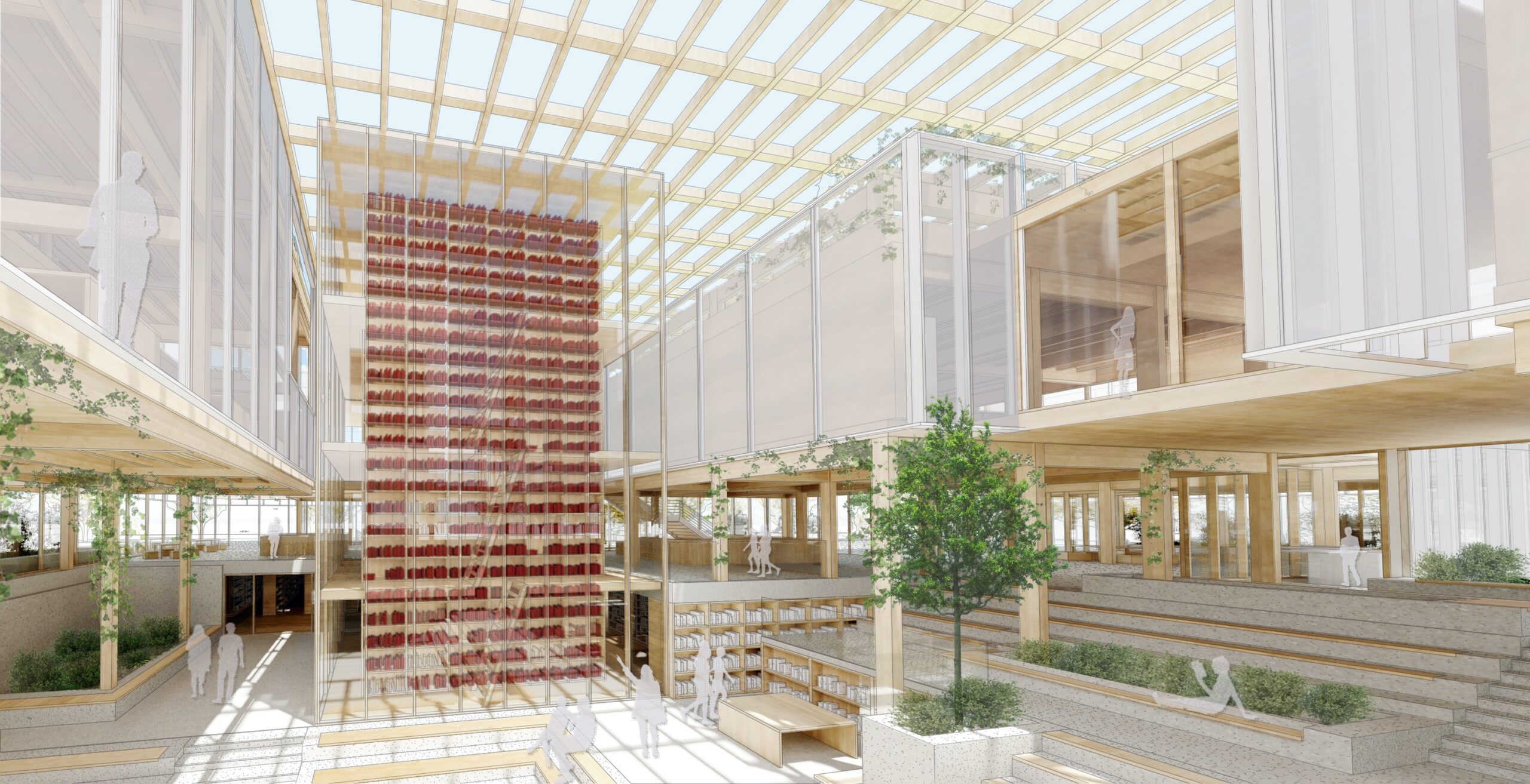 Architecture at Zero 2020 Professional Winner: The Book Garden by Jensen Architects – Interior perspective of the zero net energy San Benito County Free Library (Image courtesy of Architecture at Zero 2020)