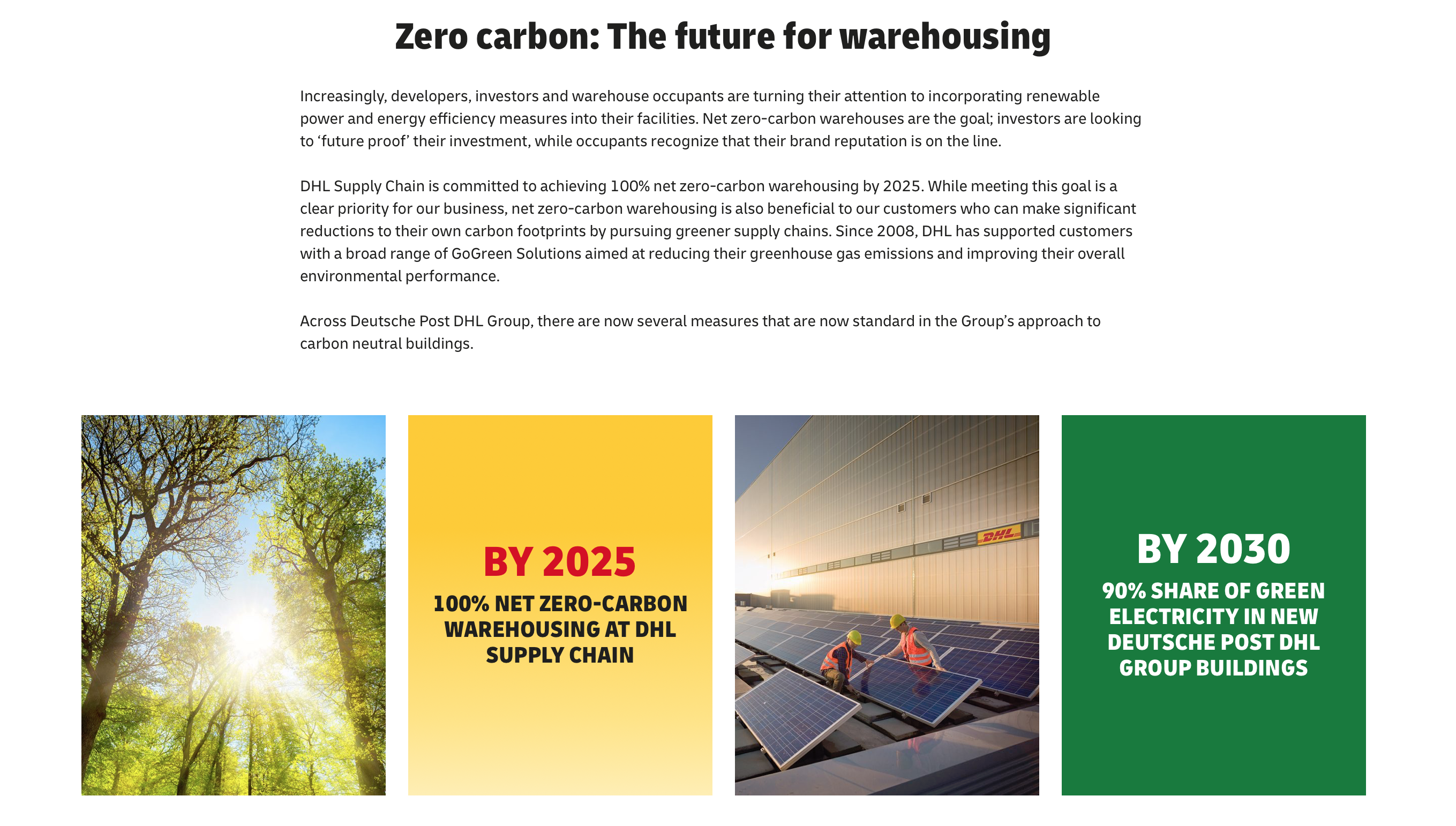DHL has set a goal of achieving net-zero-carbon by 2025 for its warehouses. (Courtesy DHL)
