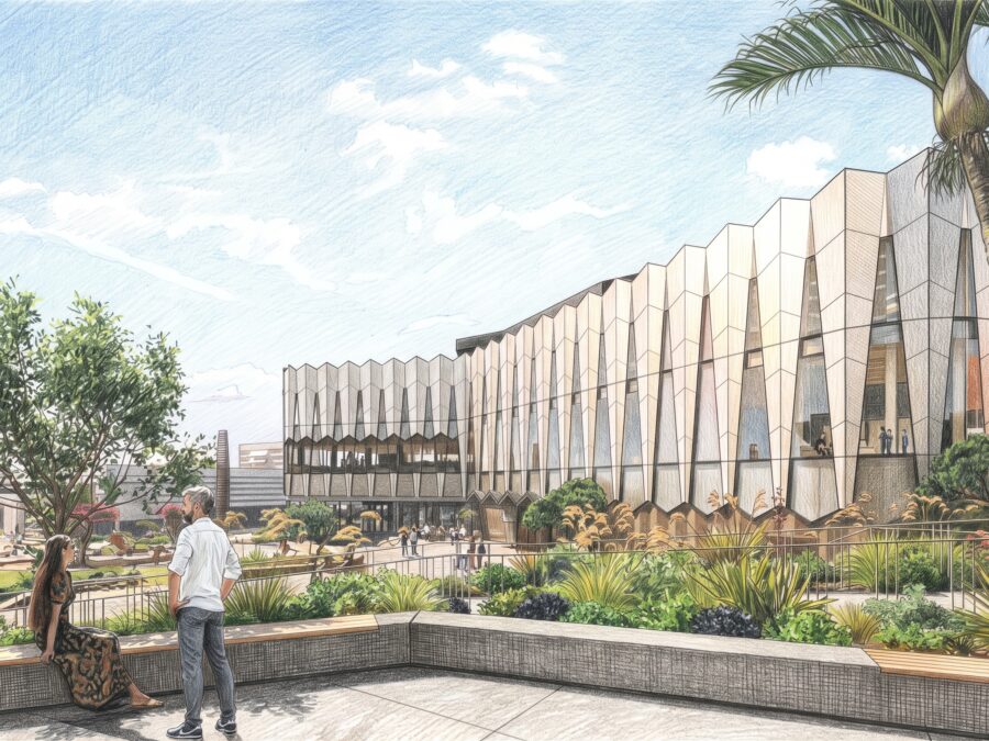 Illustration of Te Manawataki o Te Papa - Library and Community Hub Exterior Render