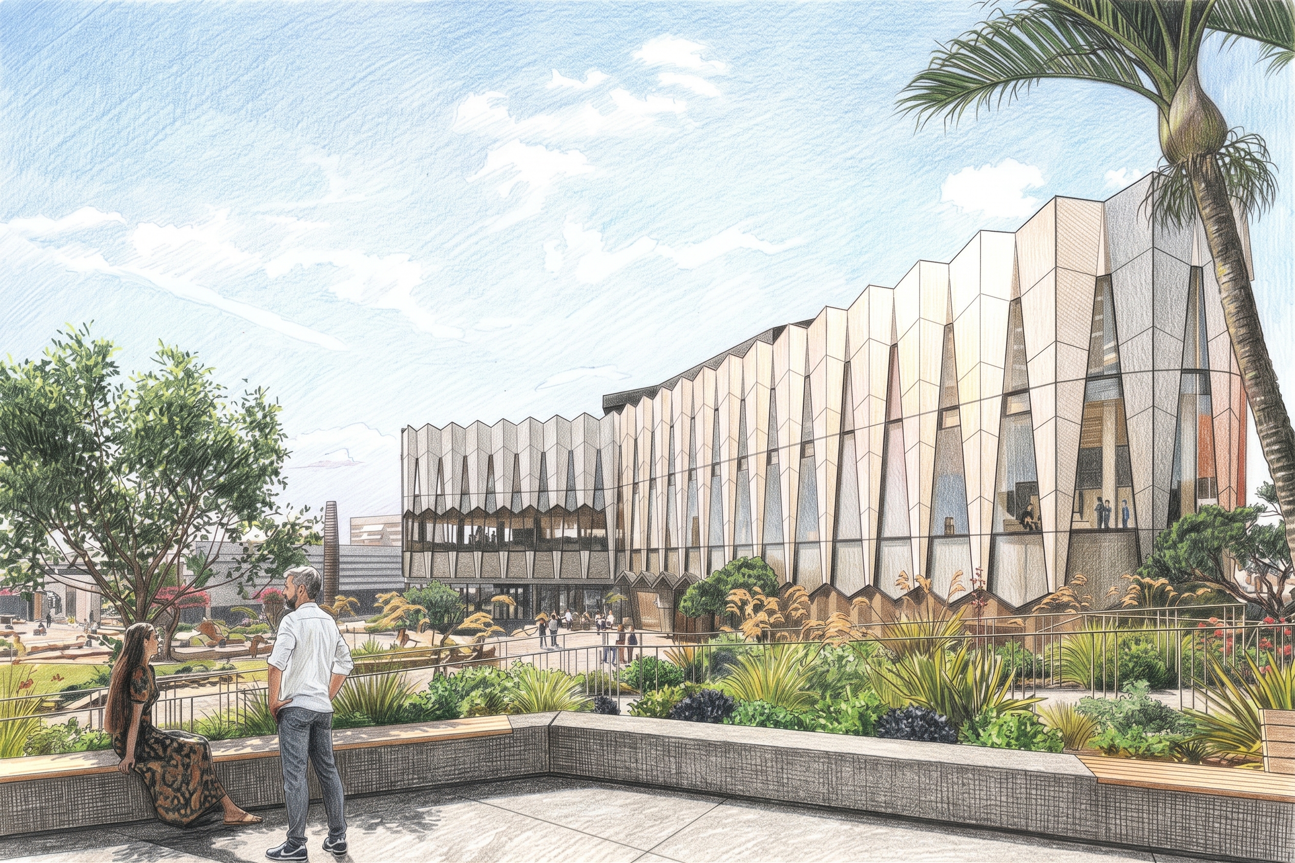 Illustration of Te Manawataki o Te Papa - Library and Community Hub Exterior Render